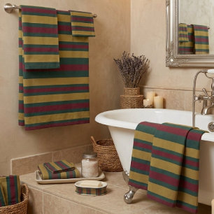 Green Red And Gold Christmas Candied Striped Bath Towel Set