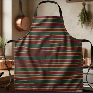 Green Red And Gold Christmas Candy Stripes Apron