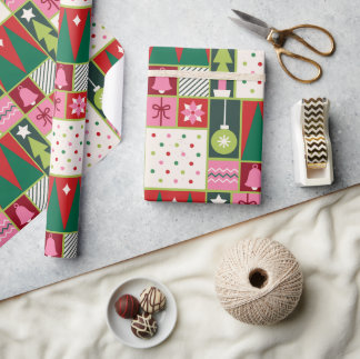 Green Red and Pink Geometric Christmas Wrapping Paper