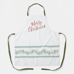 Green Red and White Botanical and Stripe Apron