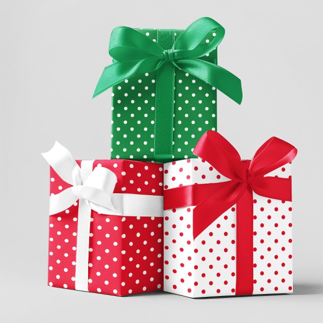Green Red and White Holiday Polka Dot Mix Wrapping Paper Sheet (Green Red and White Holiday Polka Dot Mix Wrapping Paper Sheets)