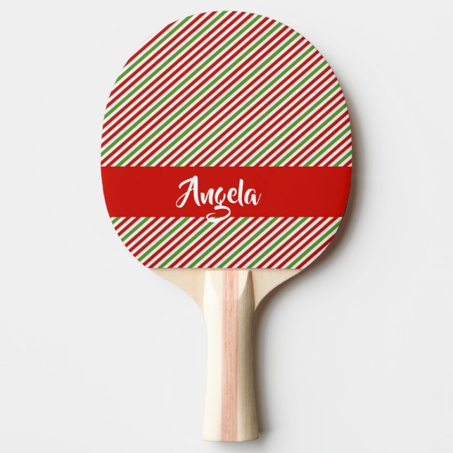 Green, red and white stripes ping pong paddle (Front)