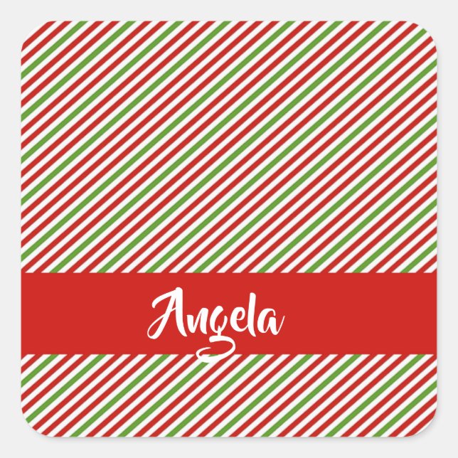 Green, red and white stripes square sticker (Front)