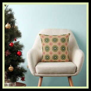 Green Red Beige Rustic Vintage Style Cushion