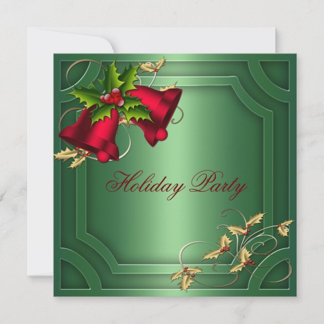 Green Red Bells Corporate Holiday Party Invitation (Front)