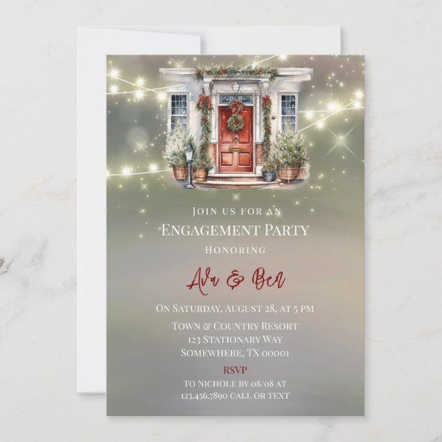 Green Red Berry Decor Door Light Engagement Party Invitation (Front)