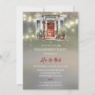 Green Red Berry Decor Door Light Engagement Party Invitation