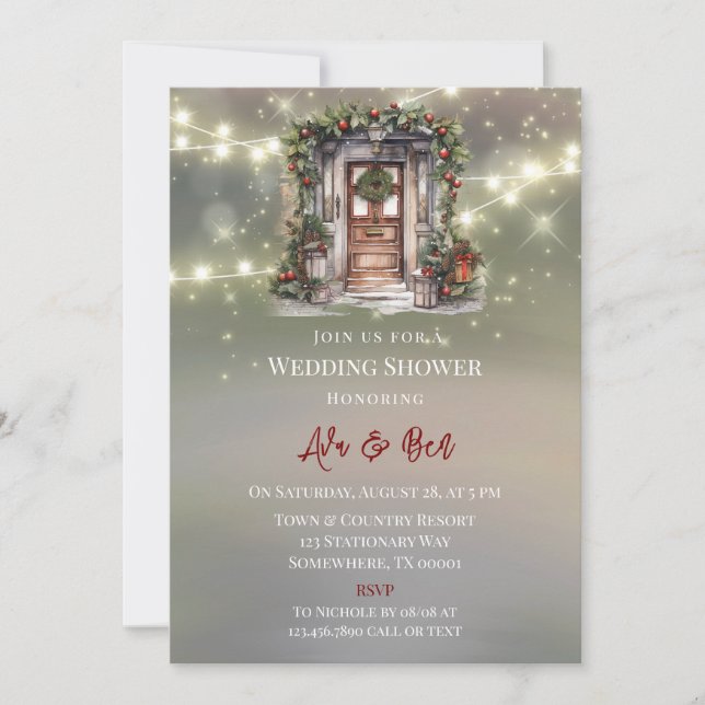 Green Red Berry Decor Door Light Wedding Shower Invitation (Front)