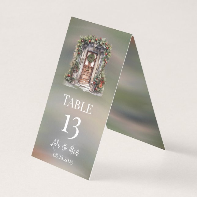 Green Red Berry Decorated Door Light Table Numbers (Back)