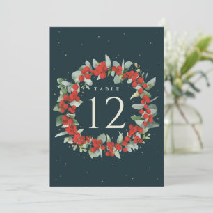 Green Red Berry+Eucalyptus Christmas Table Number