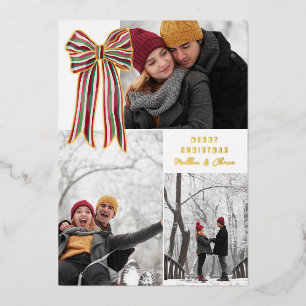 Green Red Big Striped Bow Merry Christmas Photo