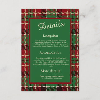 green red black scottish celtic tartan wedding enclosure card
