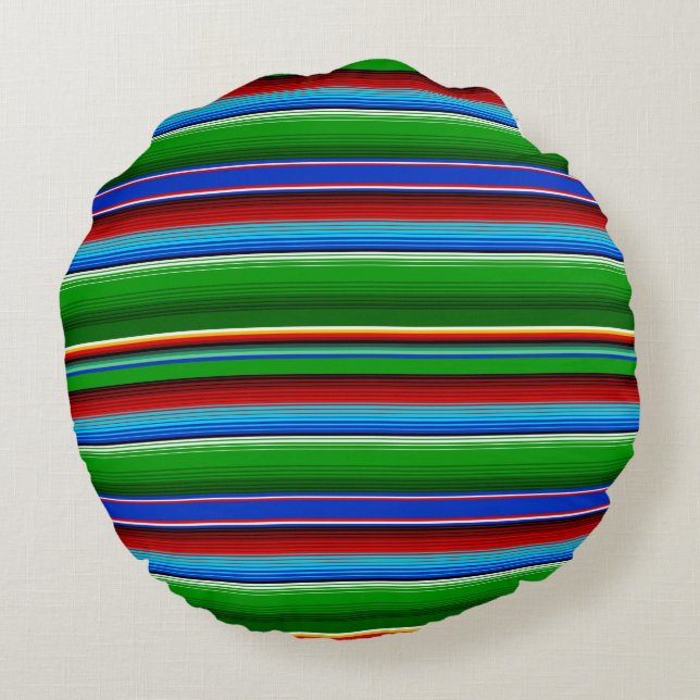 Green Red Blue Mexican Sarape Round Cushion (Back)