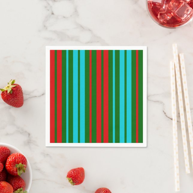 Green Red Blue Stripes Pattern   Napkin (Insitu)