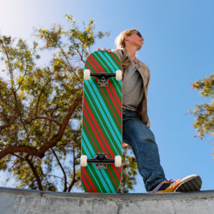 Green Red Blue Stripes Pattern Skateboard