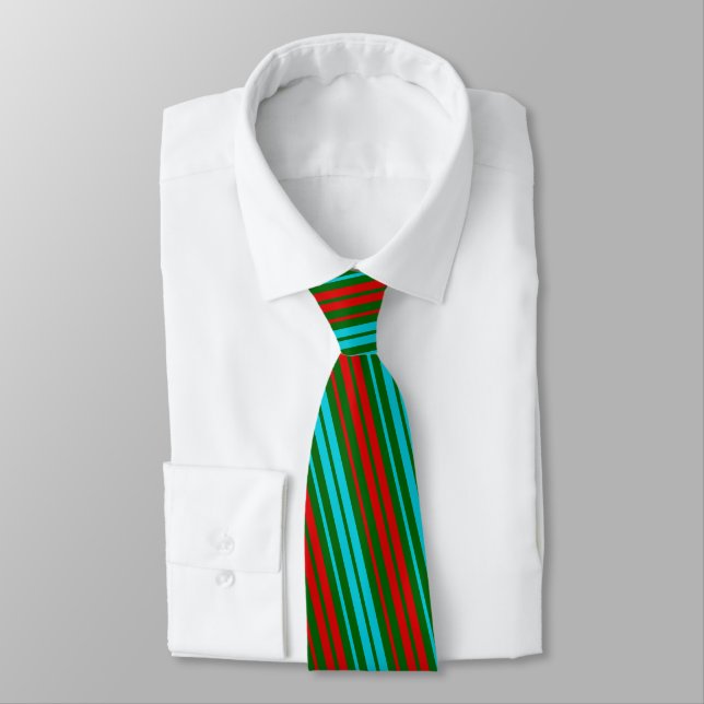 Green Red Blue Stripes Pattern   Tie (Tied)
