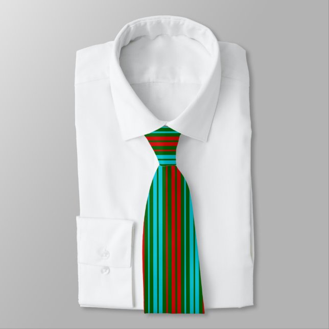 Green Red Blue Stripes Pattern   Tie (Tied)