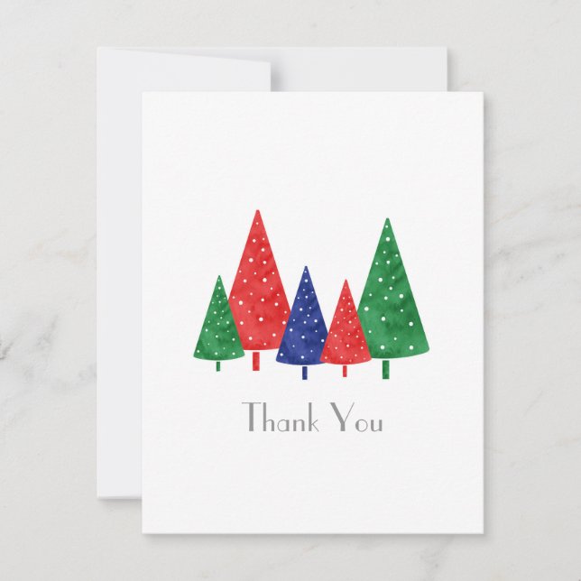 Green, Red & Blue Watercolor Trees Thank You Card (Front)