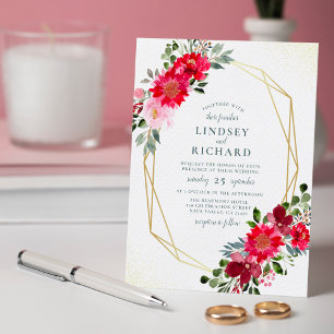 Green, Red, & Blush Pink Gold Geometric Wedding Invitation Postcard
