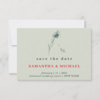 Green Red Boho Indie Dandelion Flower Save date