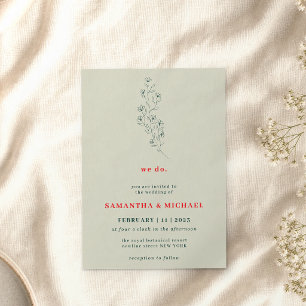 Green Red Boho Indie Rustic Botanic we do flower Invitation