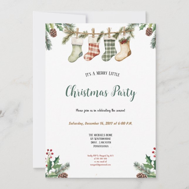 GREEN ,RED , BROWN CHRISTMAS PARTY INVITATION (Front)