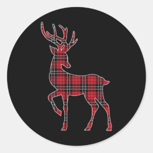 Green Red Buffalo Plaid Deer Reindeer Head Christm Classic Round Sticker