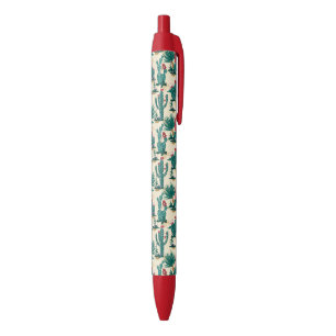 Green & Red Cactus Pattern Black Ink Pen