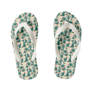 Green & Red Cactus Pattern Kid's Jandals