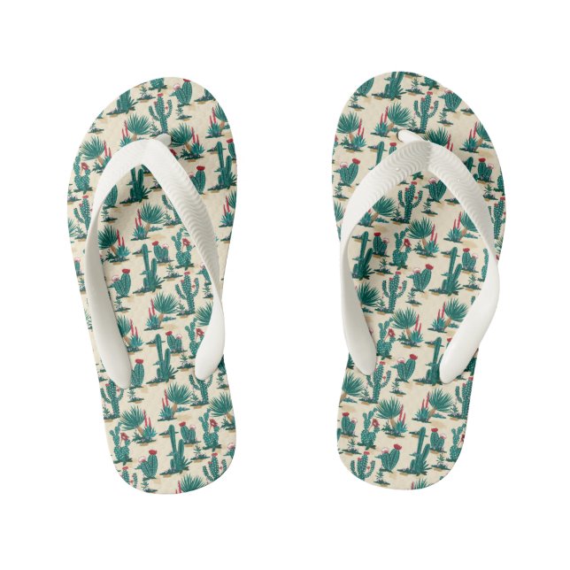 Green & Red Cactus Pattern Kid's Jandals (Footbed)