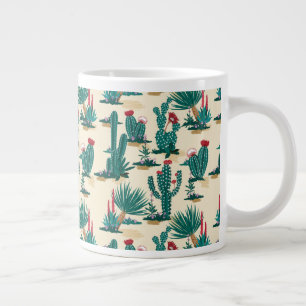 Green & Red Cactus Pattern Large Coffee Mug