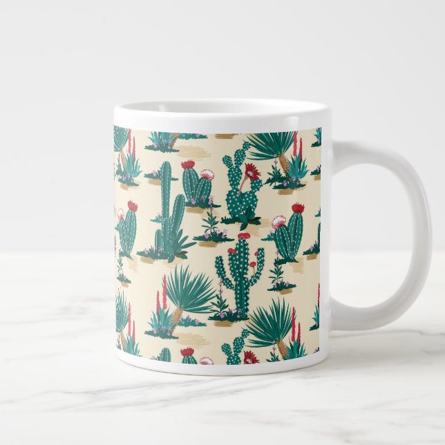 Green & Red Cactus Pattern Large Coffee Mug (Right)
