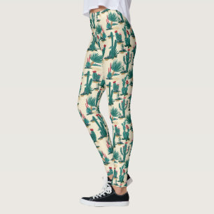 Green & Red Cactus Pattern Leggings