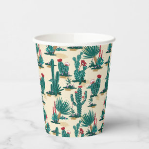 Green & Red Cactus Pattern Paper Cups
