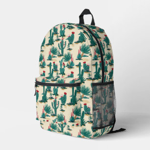 Green & Red Cactus Pattern Printed Backpack