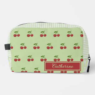 Green & Red Cherry Gingham Pattern Simple Fruit Dopp Kit
