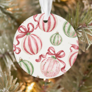 Green Red Christmas Bulbs Ribbons Ornament