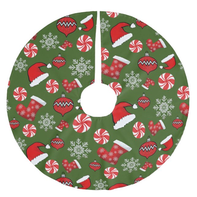 Green Red Christmas Pattern Brushed Polyester Tree Skirt (Front)