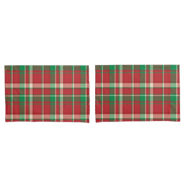 Green Red Christmas plaid pattern pillowcase (Front-Set)