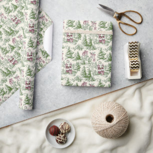 Green & Red Christmas Santa Toile Wrapping Paper