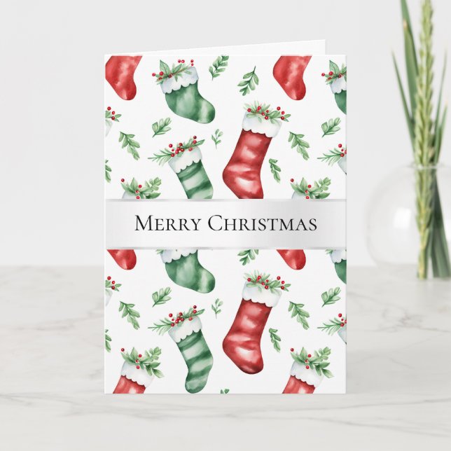 Green Red Christmas Stockings Card (Front)