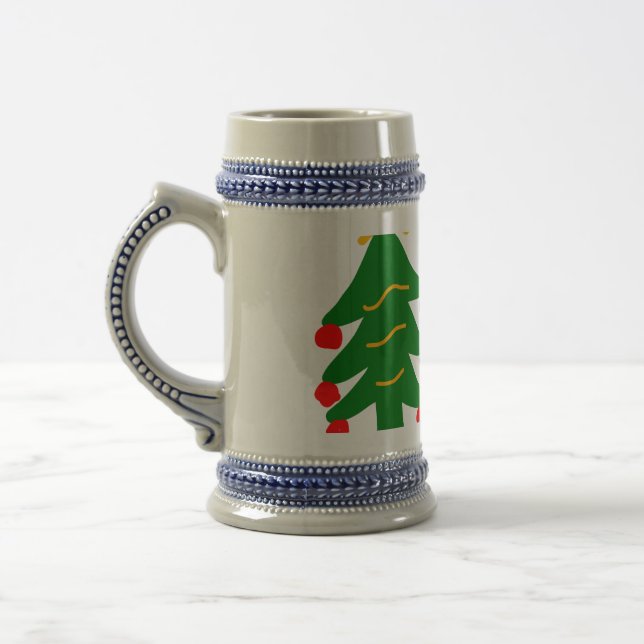 Green red christmas tree merry Christmas add name  Beer Stein (Left)