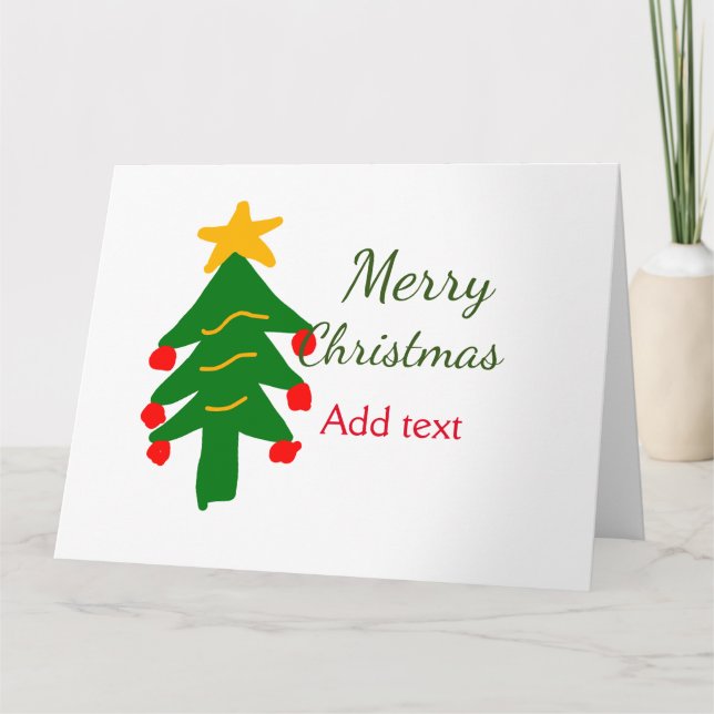 Green red christmas tree merry Christmas add name  Card (Front)
