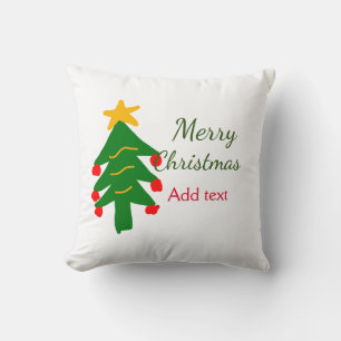 Green red christmas tree merry Christmas add name Cushion