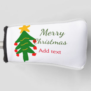 Green red christmas tree merry Christmas add name  Golf Head Cover