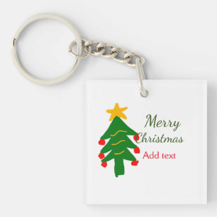 Green red christmas tree merry Christmas add name  Key Ring