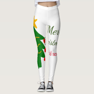 Green red christmas tree merry Christmas add name  Leggings