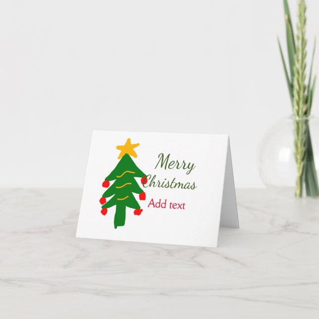 Green red christmas tree merry Christmas add name  Note Card (Front)