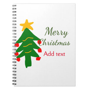 Green red christmas tree merry Christmas add name  Notebook