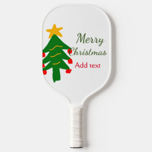 Green red christmas tree merry Christmas add name Pickleball Paddle